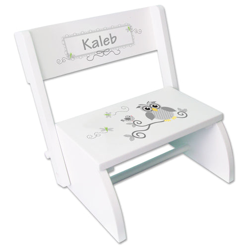 Personalized Gray Owl Childrens Stool