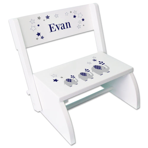 Personalized Navy Elephant Childrens Stool