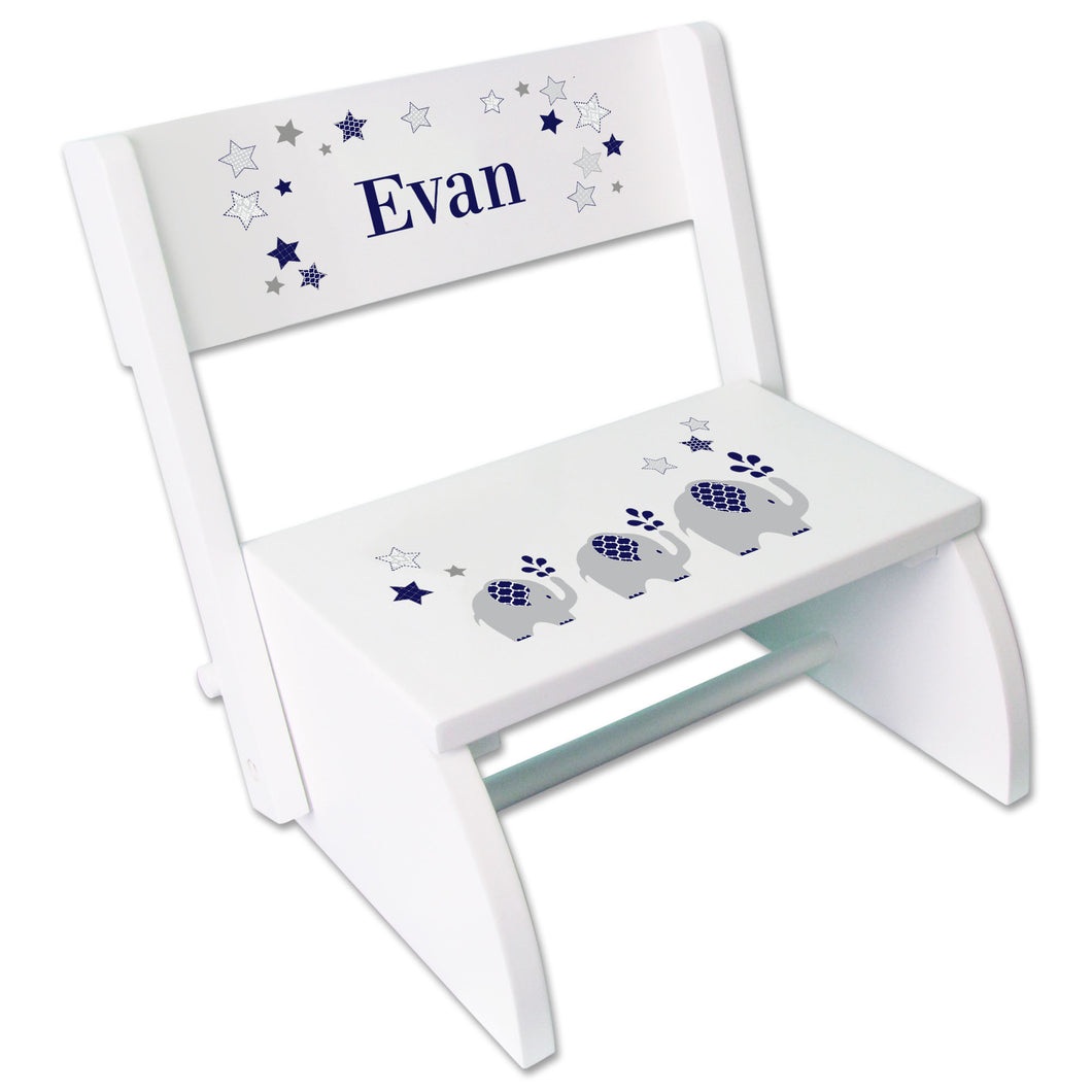 Personalized Navy Elephant Childrens Stool