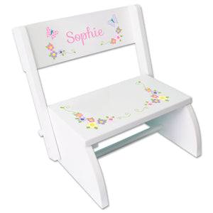 Personalized Pastel Butterfly Garland Childrens Stool