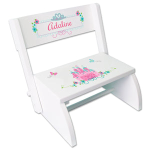 Personalized Pink Teal Princess Castle WhiteStool 