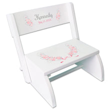 Personalized Pink Gray Floral Garland Childrens Stool