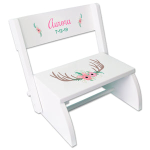 Personalized Floral Antler WhiteStool 