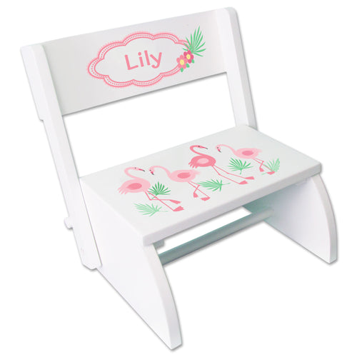 Personalized Pink Flamingo Design White Flip Stool