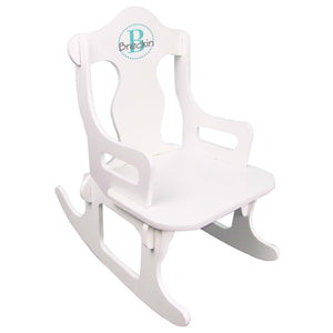 childs monogrammed natural wood rocking chair