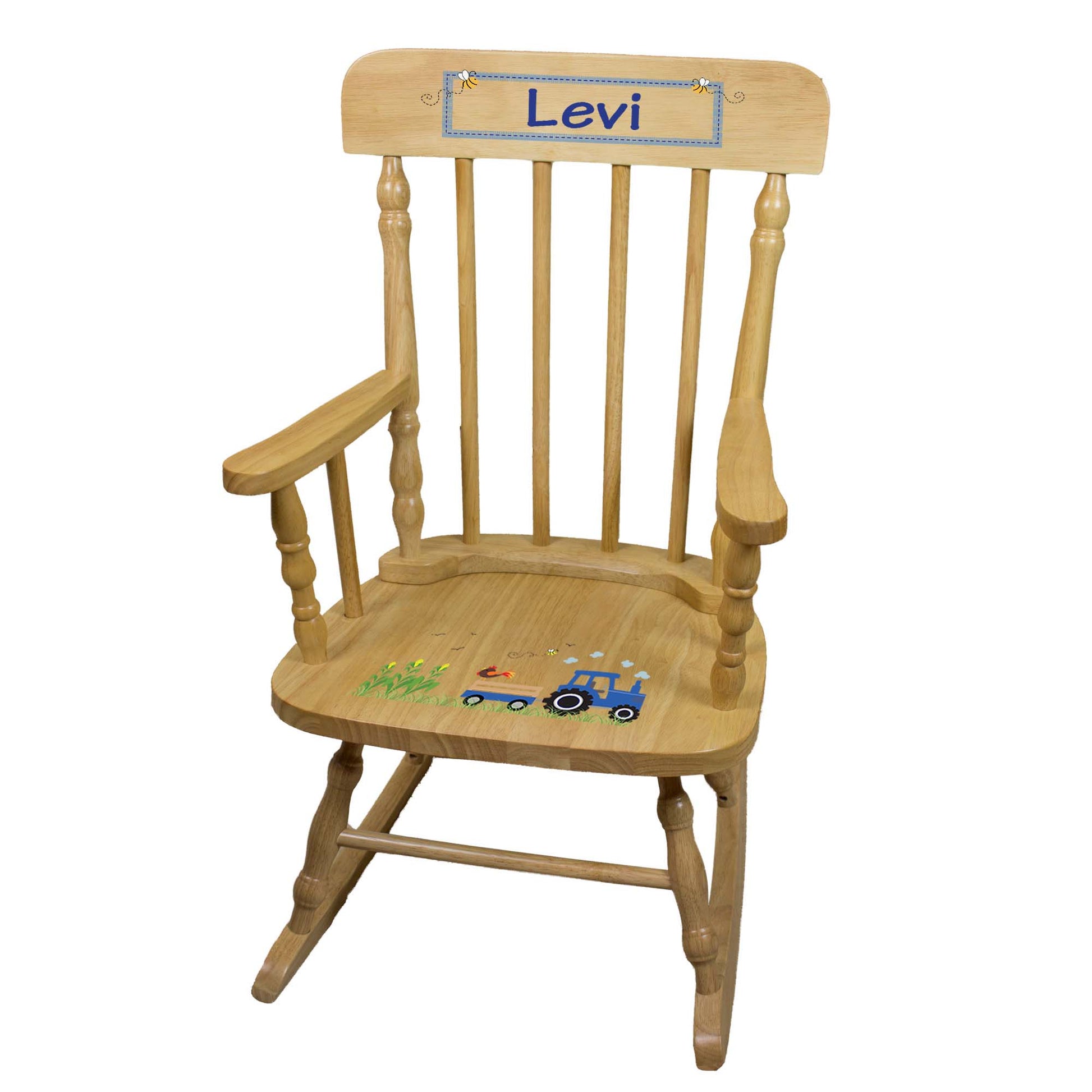 Natural Blue Tractor Spindle Rocking Chair