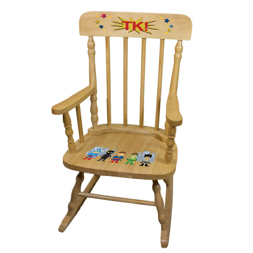 Boys Superhero Natural Spindle Rocking Chair