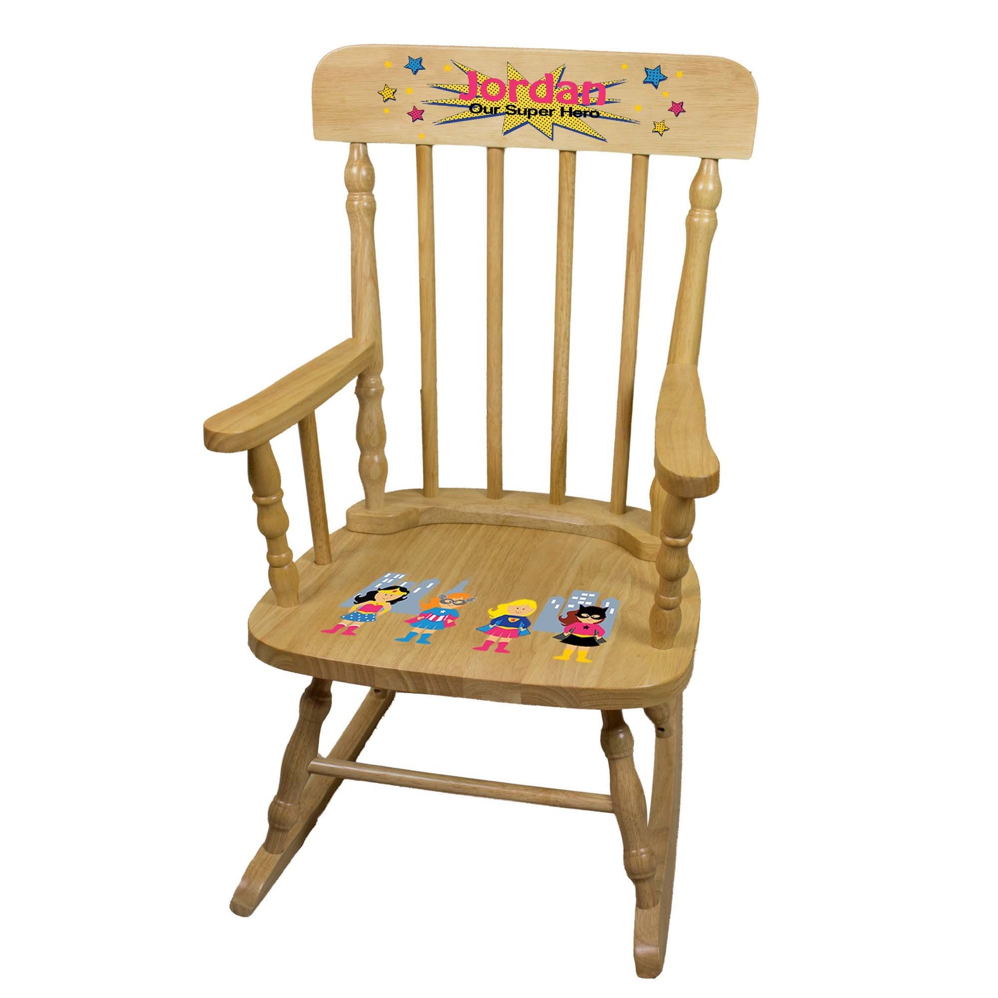 African American Superhero Natural Spindle Rocking Chair