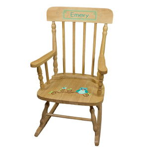 Gingham Owl Natural Spindle Rocking Chair