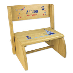Personalized Boys Sailboat Childrens And Toddlers Wooden Folding Stool
