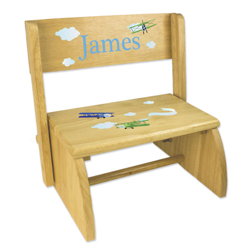 Personalized Airplane Childrens And Toddlers Wooden Folding Stool