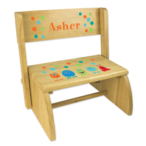 Personalized Monster Mash Childrens And Toddlers Wooden Folding Stool