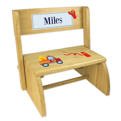 Personalized Fire Truck Childrens And Toddlers Wooden Folding Stool