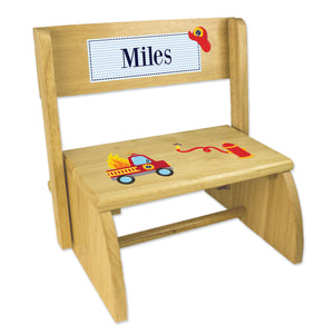 Personalized Fire Truck Childrens And Toddlers Wooden Folding Stool