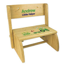 Personalized Green Tractor Childrens And Toddlers Wooden Folding Stool