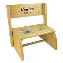 Personalized Blue Rock Star Childrens And Toddlers Wooden Folding Stool