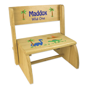 Personalized Green Forest Animal Childrens And Toddlers Wooden Folding Stool