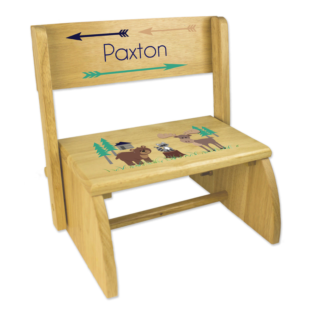Personalized North Woodland Critters Childrens And Toddlers Wooden Folding Stool