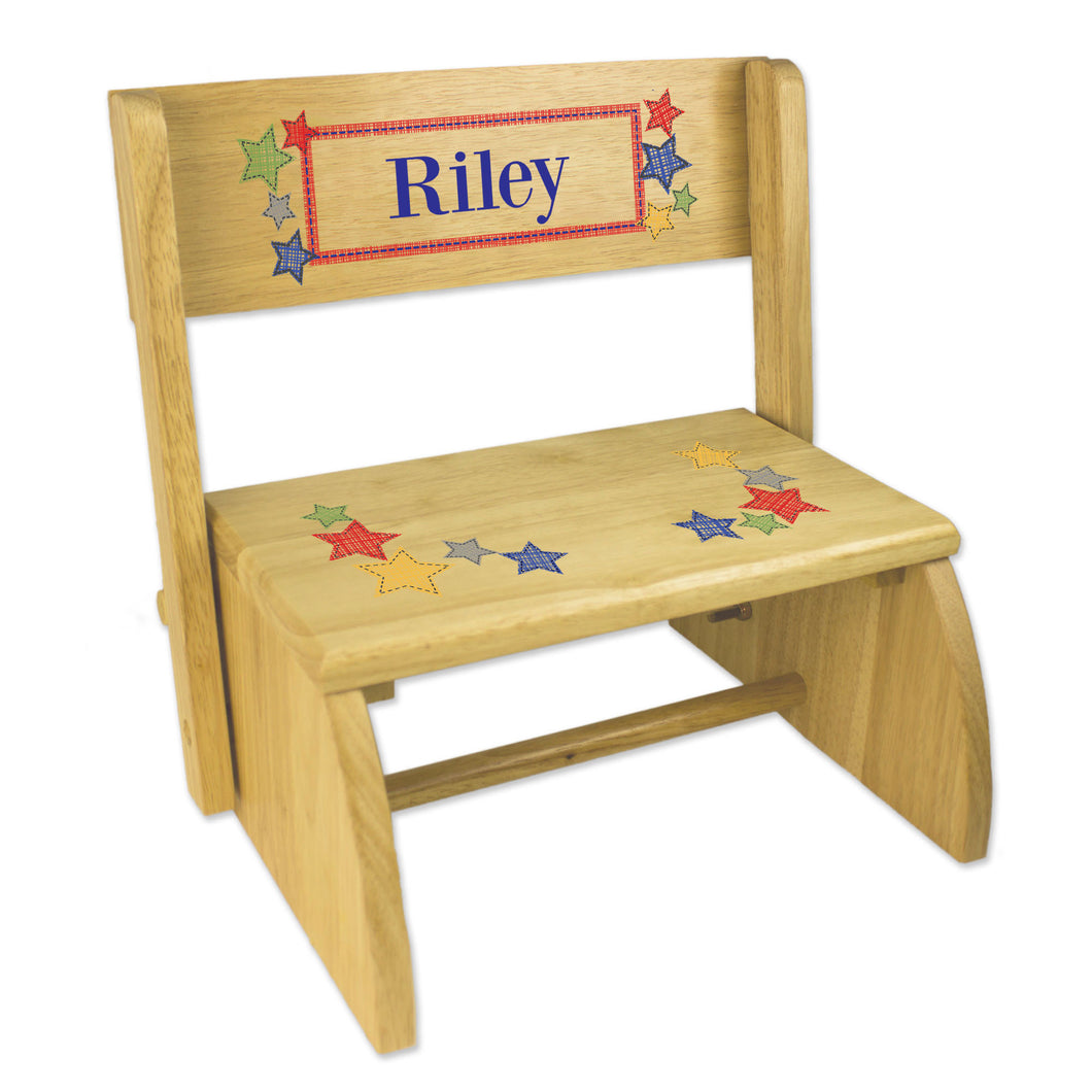 Personalized Stitched Stars Childrens And Toddlers Wooden Folding Stool
