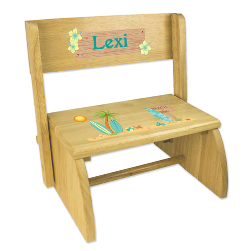 Personalized Childrens Wooden Folding And Flip Stool Surf Decor Theme Beach
