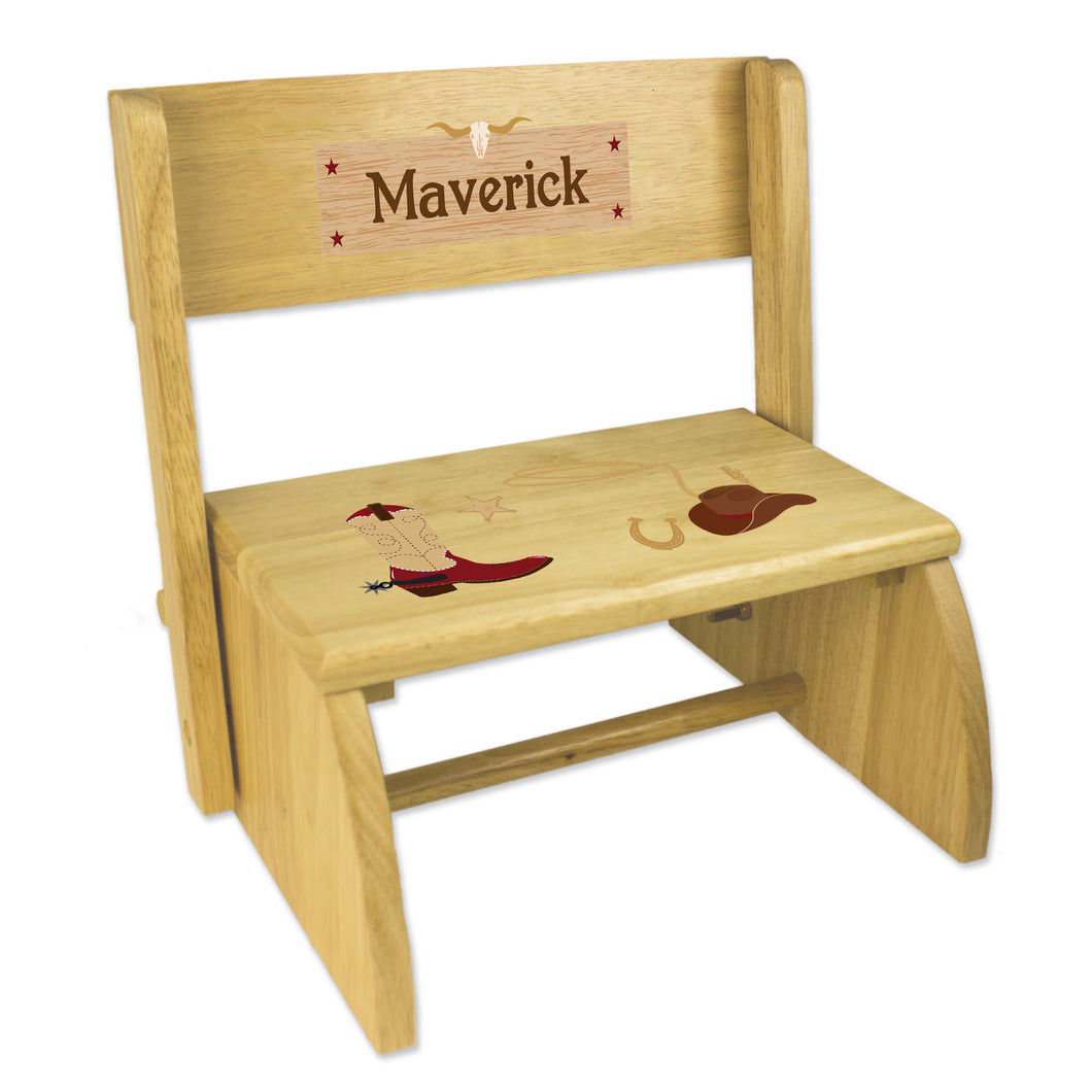 Personalized Childrens Wooden Folding And Flip Stool Wild West Cowboy Room Decor Theme