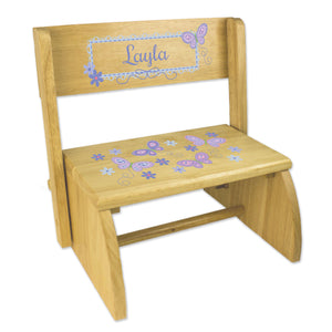 Personalized Natural Flip Stool Lavender Butterflies Design