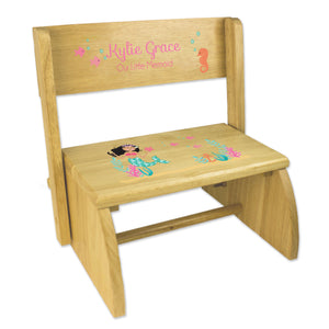 Personalized African American Mermaid Princess Childrens And Toddlers Wooden Folding Stool