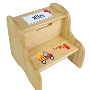 Personalized Boys Fire Truck Natural Step Stool