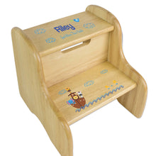 Personalized Blue Puppy Natural Two Step Stool