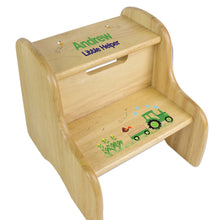 Personalized Green Tractor Natural Two Step Stool