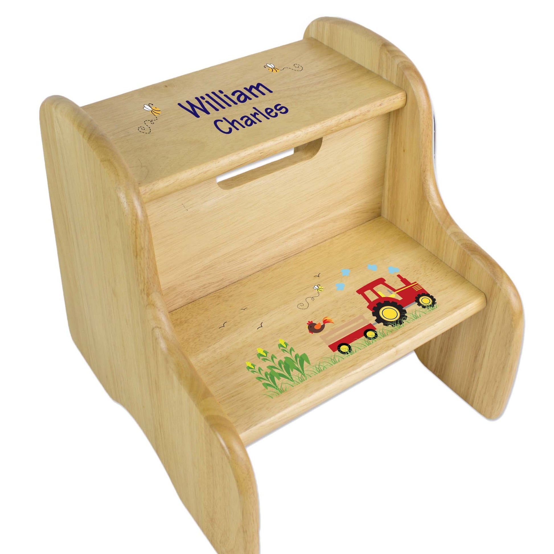 Personalized Red Tractor Natural Two Step Stool