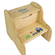 Personalized Natural Two Step Stool With Pink Tractor Design