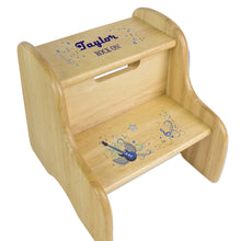 Personalized Blue Rock Star Natural Two Step Stool