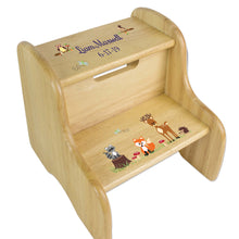 Personalized Wooden Step Stool With Green Forest Animal Design