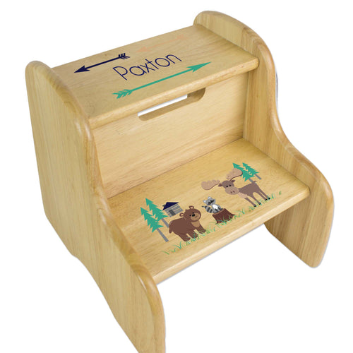 Personalized Boys Northwoods Animal Natural Step Stool