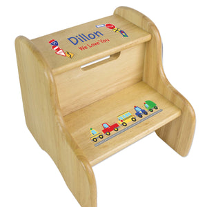 Personalized Wooden Step Stool With Jungle Animals Boy Design