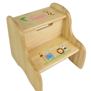 Personalized Wooden Step Stool With Jungle Animals Boy Design