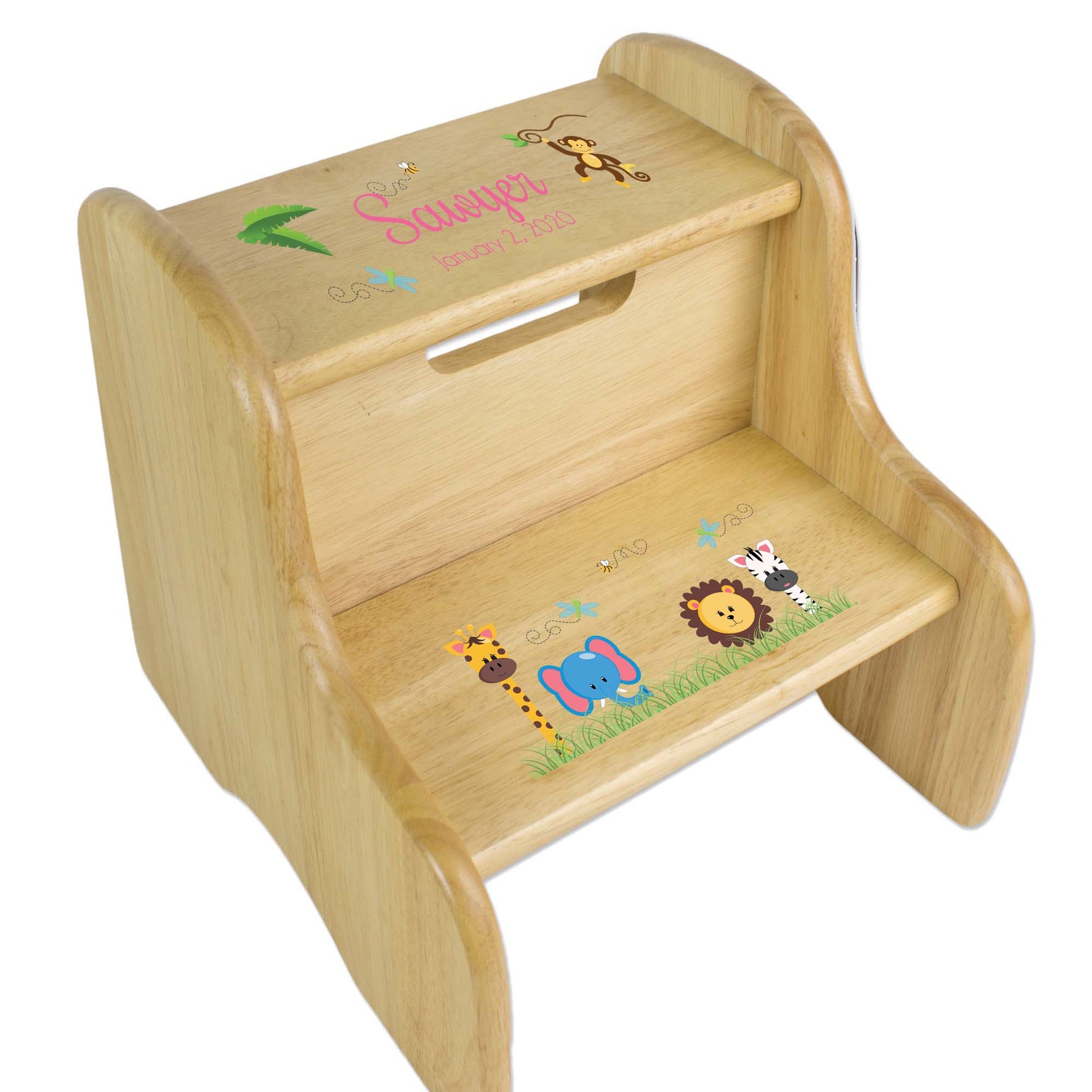 Personalized Stitched Stars Natural Two Step Stool