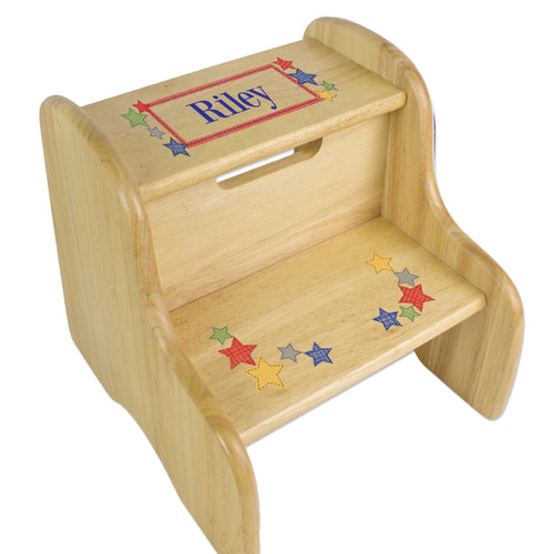 Personalized Stitched Stars Natural Two Step Stool