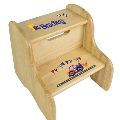 Personalized Race Cars Natural Two Step Stool