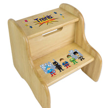 Personalized Boys Super Hero Natural Two Step Stool