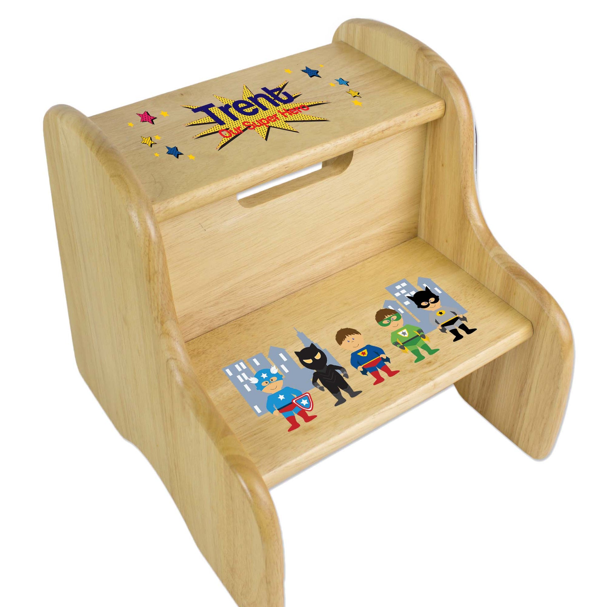 Personalized Girls Superhero Natural Two Step Stool
