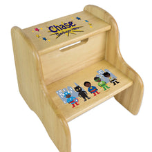 Personalized Wooden Step Stool With Super Hero Girl African American Design