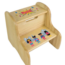 Personalized Wooden Step Stool With Super Hero Girl African American Design
