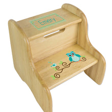 Personalized Blue Gingham Owl Natural Two Step Stool