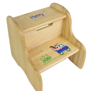 Personalized Natural Two Step Stool With Misty Mountain Design