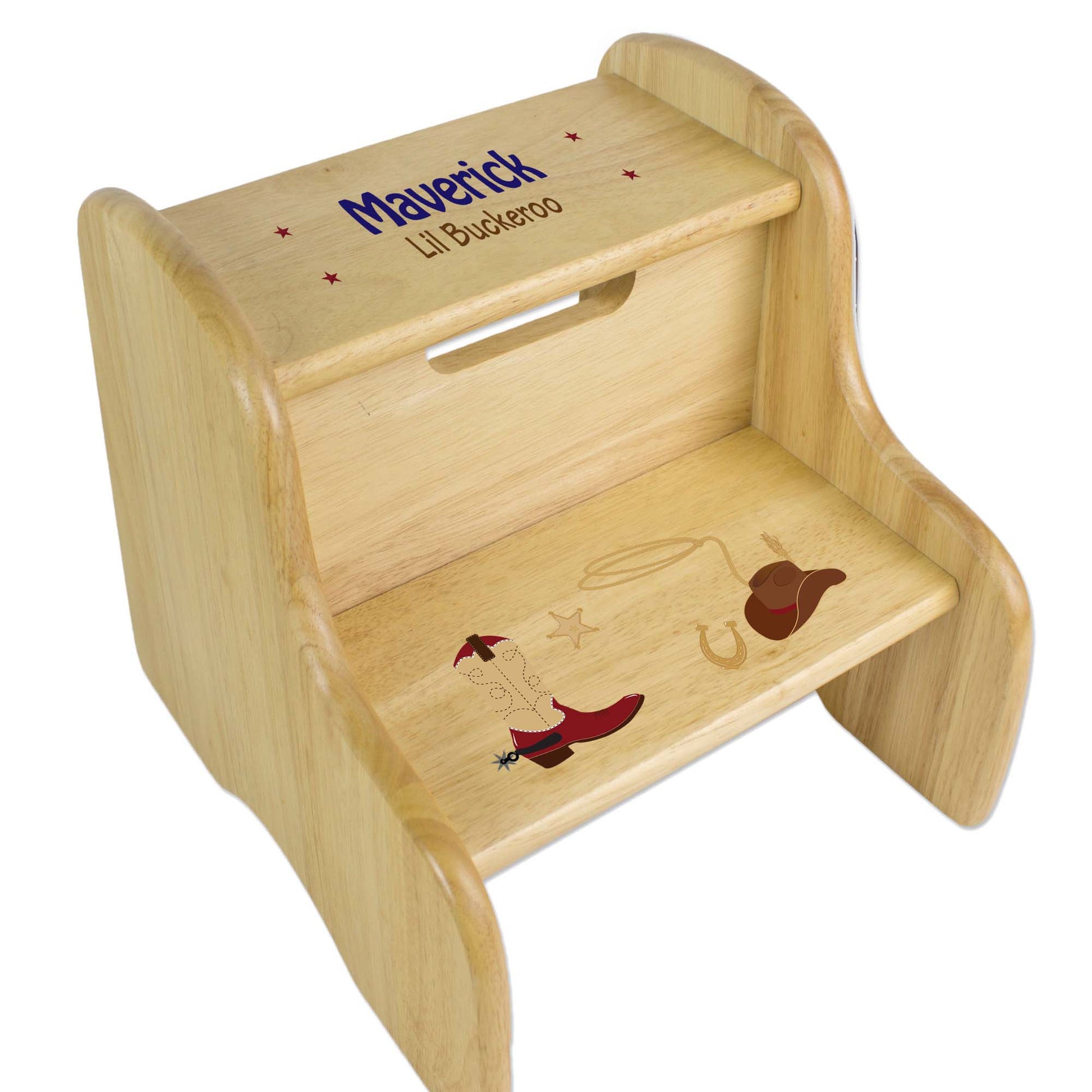 Personalized Wooden Step Stool With Wild West Design