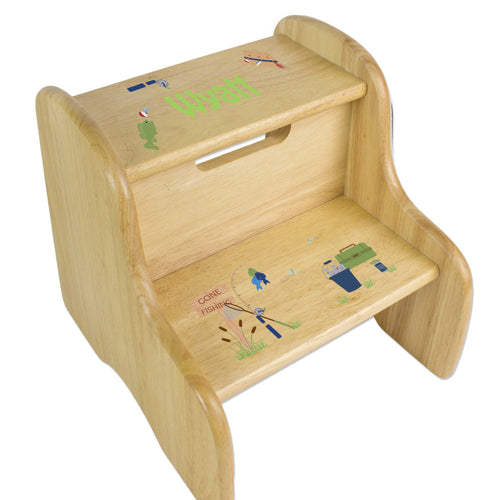 Personalized Gone Fishing Natural Two Step Stool