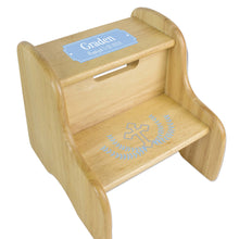 Personalized Cross Garland Light Blue Natural Two Step Stool