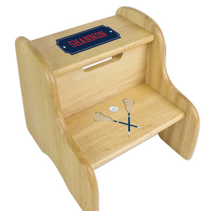 Personalized Lacrosse Sticks Natural Two Step Stool